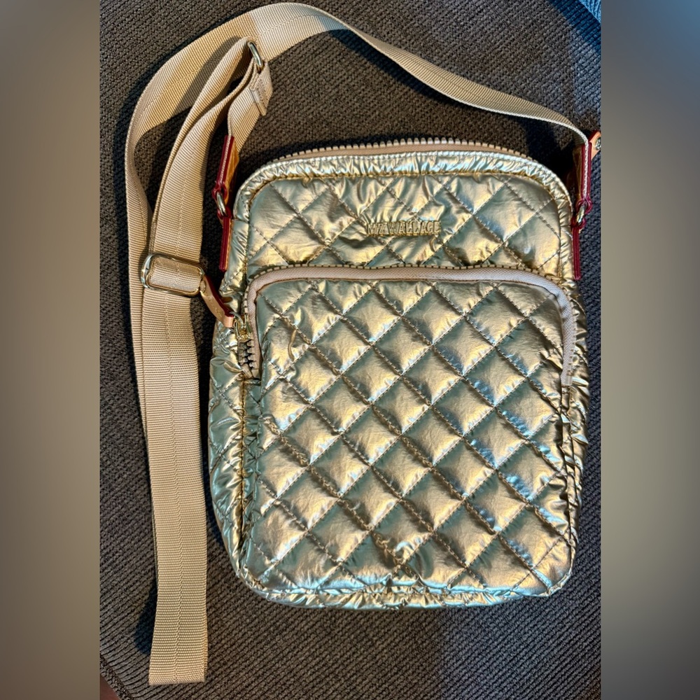 MZ Wallace Metro Flat Crossbody Bag, NWOT, Platinum Metallic